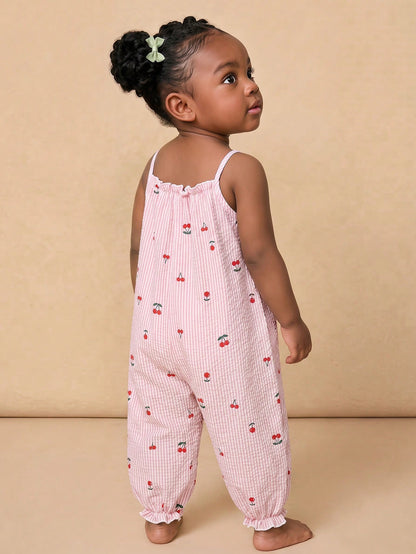 Cozy Pixies Baby Girl Cherry Print Casual Jumpsuit, Summer