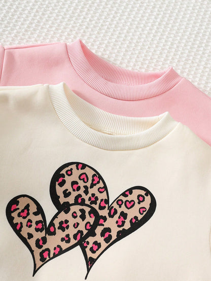 Cozy Pixies Baby Girl Pattern Bow Pattern Floral Print Knit Soft Round Neck Long Sleeve Pullover Sweatshirt Elastic Waist Long Autumn Winter Pants 2pcs-Piece Set