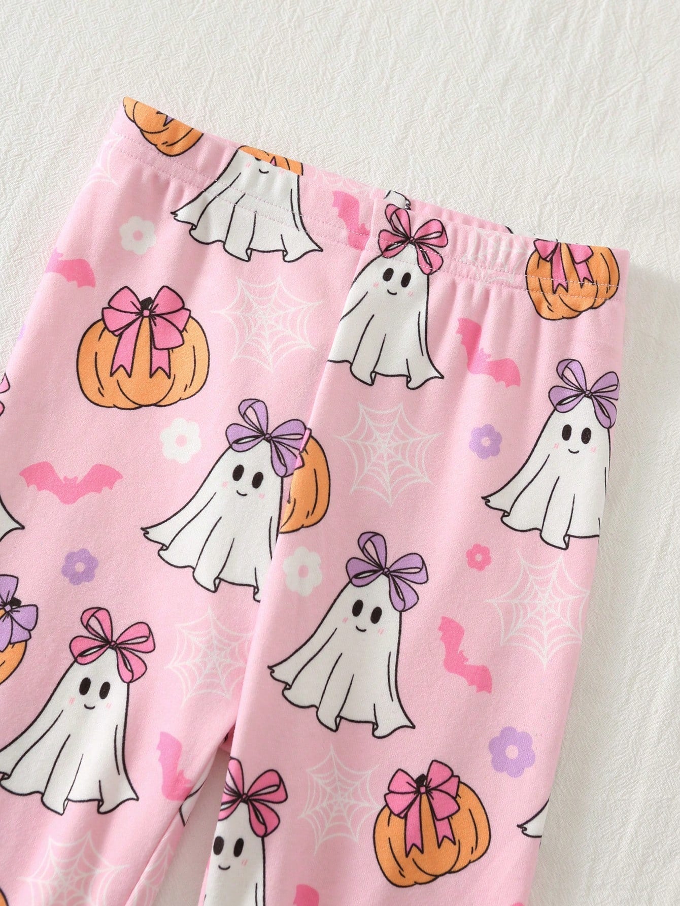 Cozy Pixies Kids Baby Girl Cute Halloween Naughty Little Ghost, Pink Bow Pumpkin Floral Pattern, Ghostly Adorable, Trick Or Treat, Little Girl Casual Simple Comfortable Long Sleeve Long Pants Loungewe