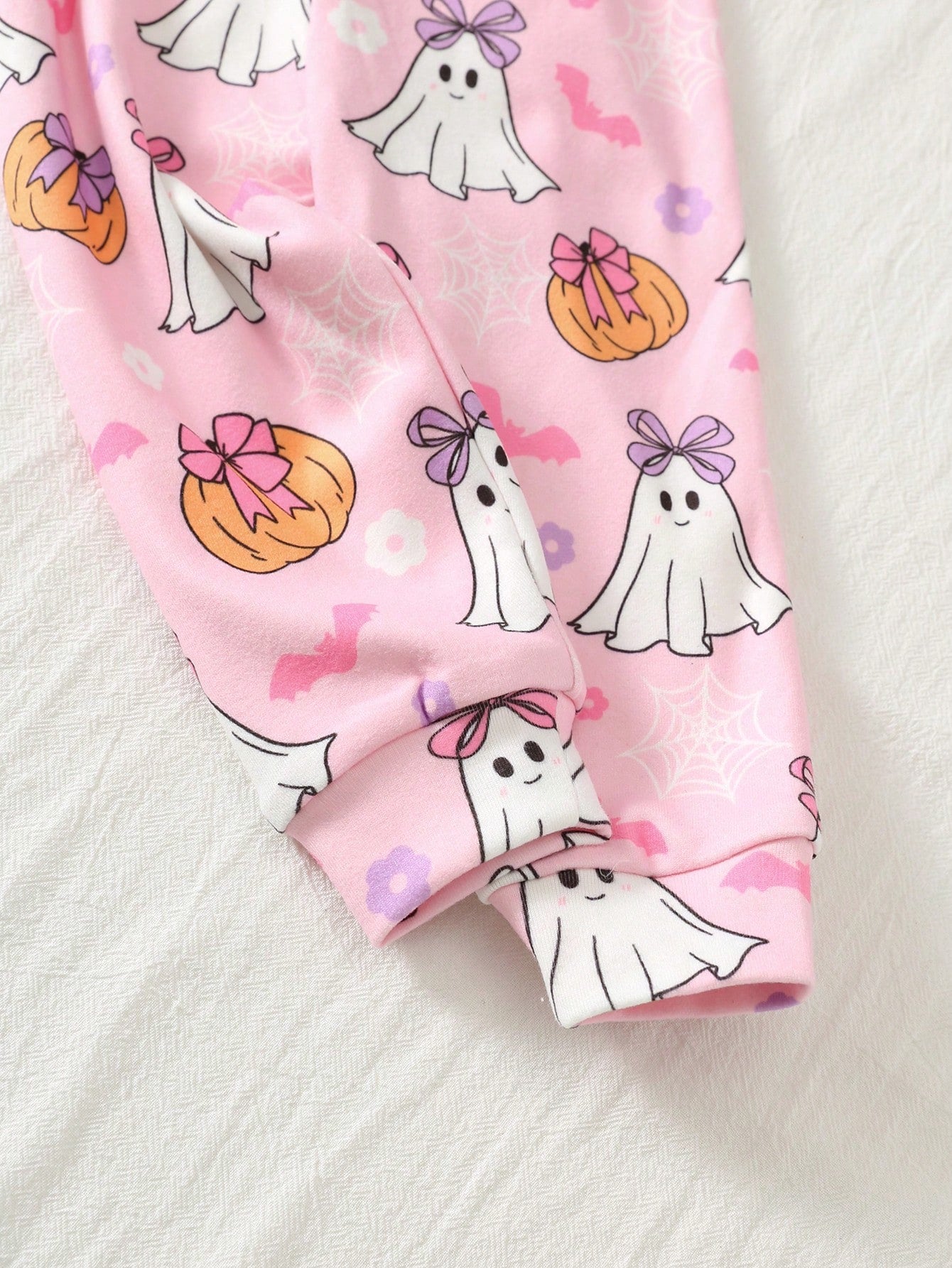 Cozy Pixies Kids Baby Girl Cute Halloween Naughty Little Ghost, Pink Bow Pumpkin Floral Pattern, Ghostly Adorable, Trick Or Treat, Little Girl Casual Simple Comfortable Long Sleeve Long Pants Loungewe