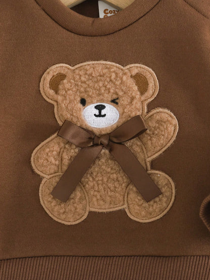 Cozy Pixies Newborn Baby Girl Cartoon Bear Pattern Knitted Soft Round Neck Long Sleeve Pullover Autumn Winter Dress