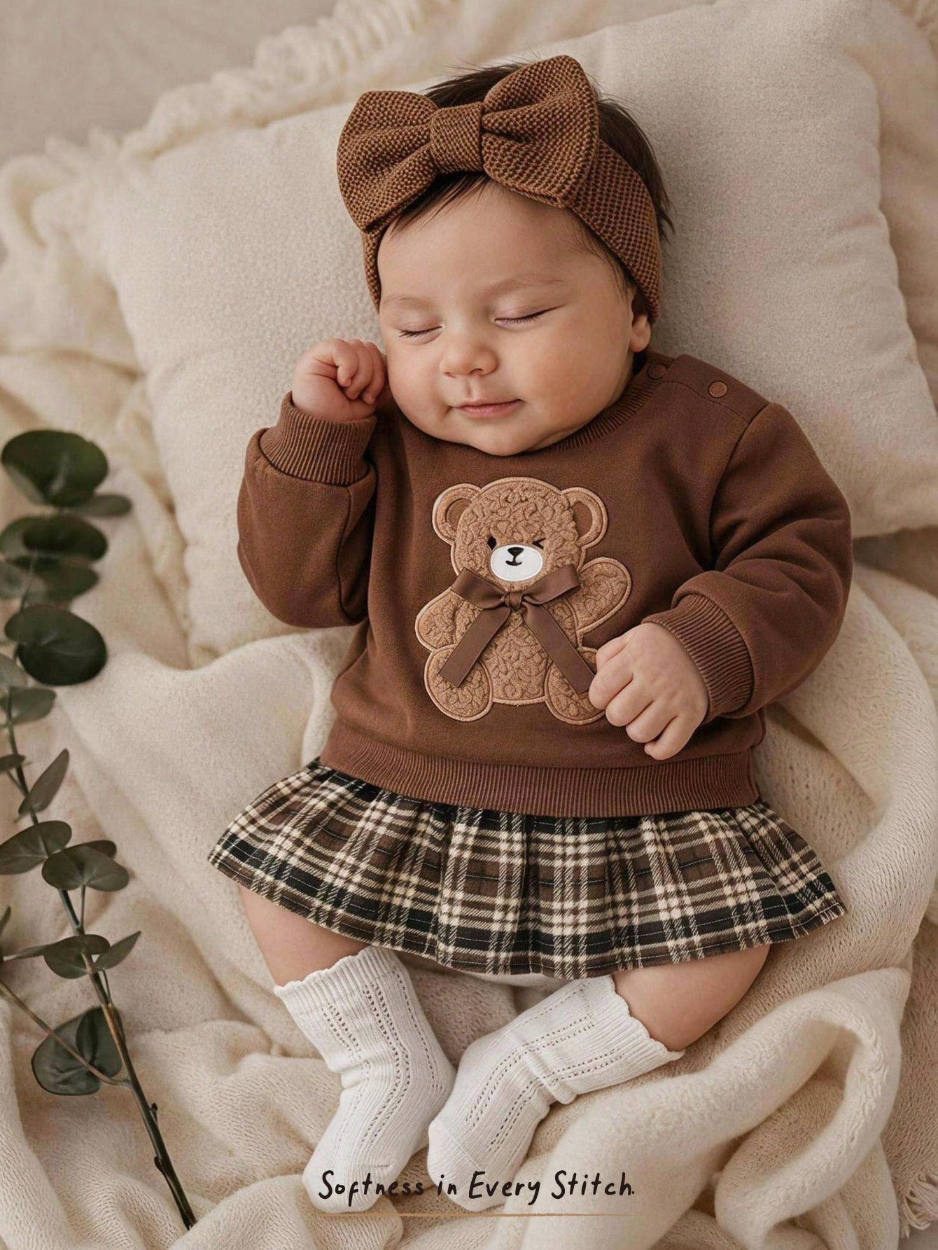 Cozy Pixies Newborn Baby Girl Cartoon Bear Pattern Knitted Soft Round Neck Long Sleeve Pullover Autumn Winter Dress