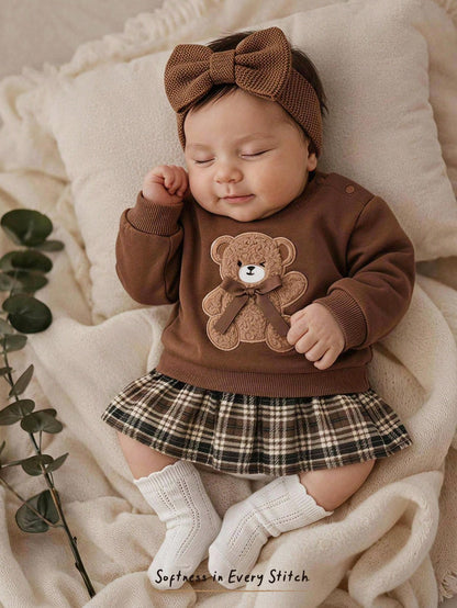 Cozy Pixies Newborn Baby Girl Cartoon Bear Pattern Knitted Soft Round Neck Long Sleeve Pullover Autumn Winter Dress