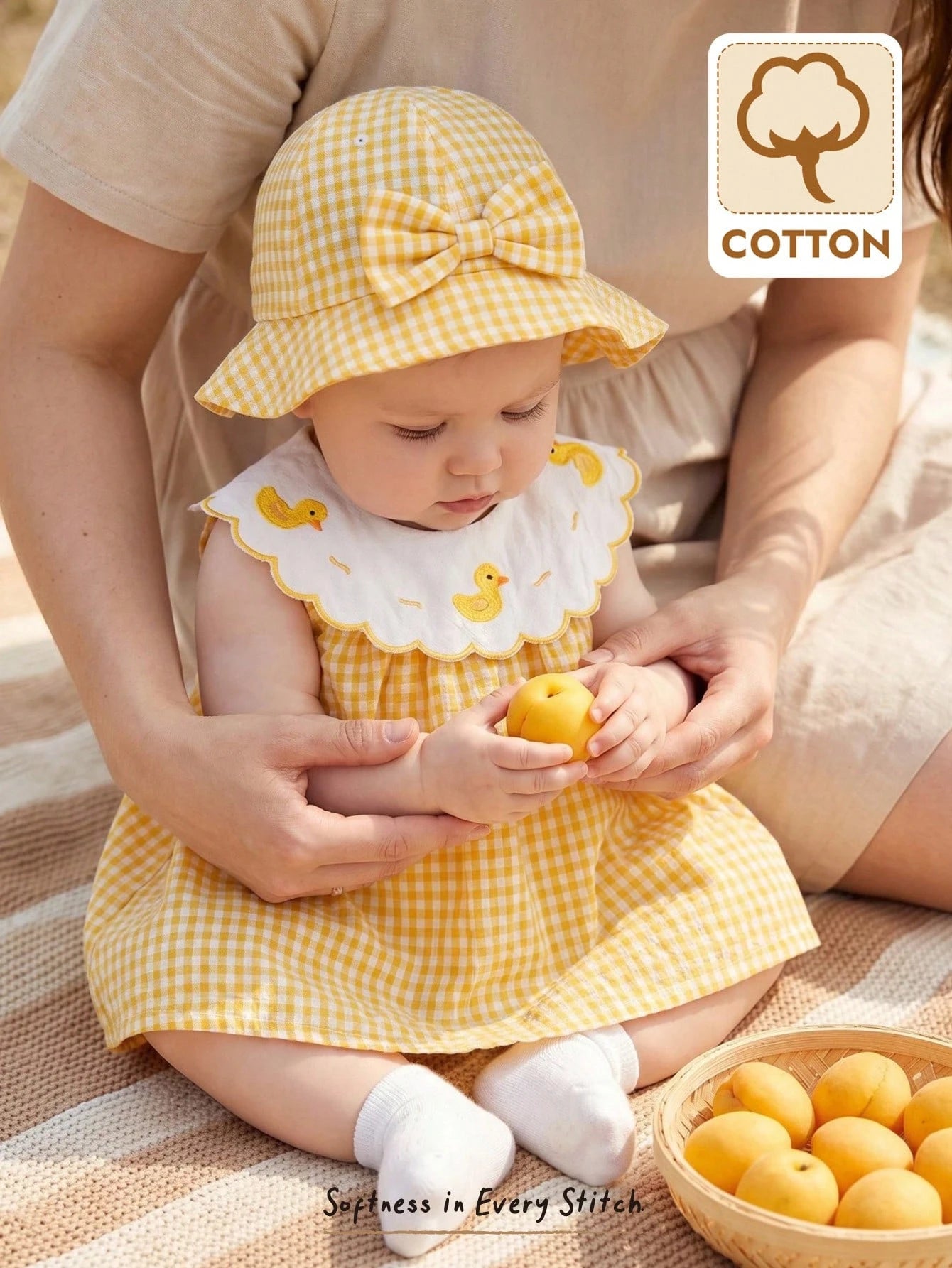Cozy Pixies Newborn Baby Girl Cartoon Duck Pattern Contrast Color Round Neck Sleeveless Dress