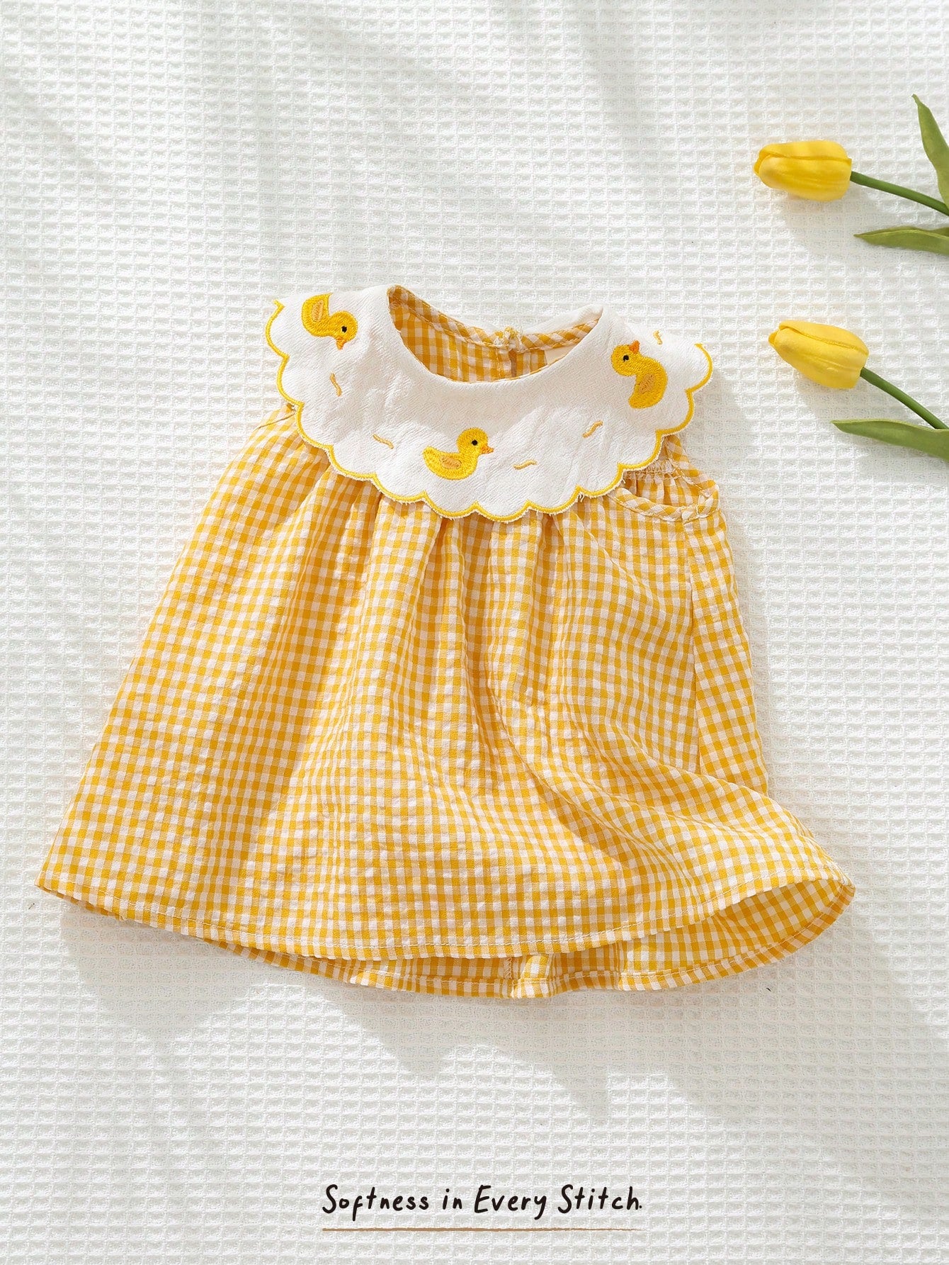 Cozy Pixies Newborn Baby Girl Cartoon Duck Pattern Contrast Color Round Neck Sleeveless Dress