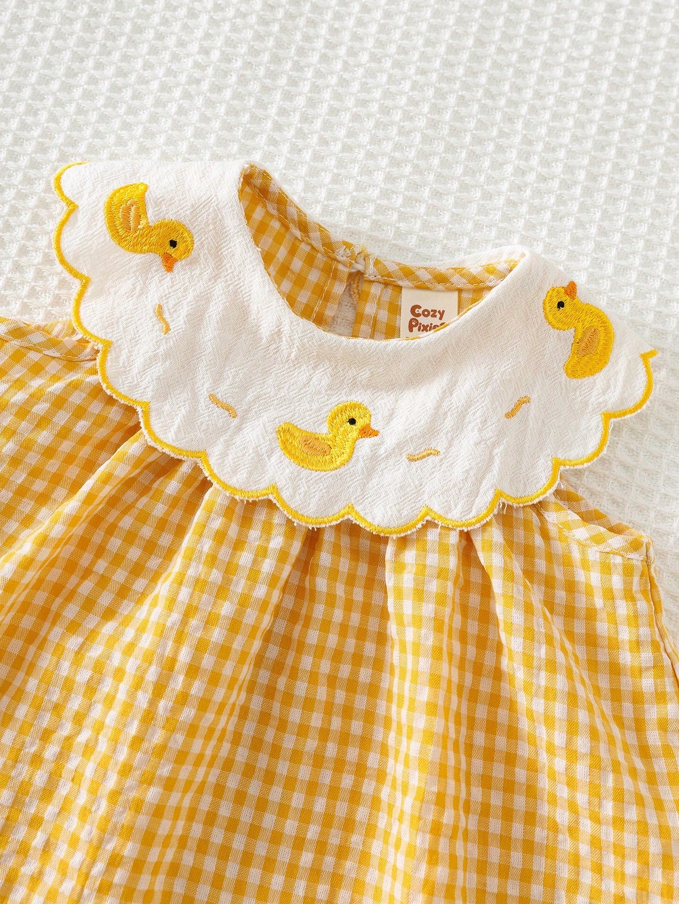 Cozy Pixies Newborn Baby Girl Cartoon Duck Pattern Contrast Color Round Neck Sleeveless Dress