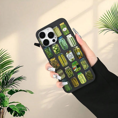 Creative Pickled Cucumber Canned Food Pattern Design, Liquid Black Color, TPU Shockproof Protective Phone Case Compatible With IPhone Models, Suitable As Birthday And Christmas Gift For Couples, Girlf