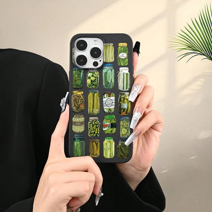Creative Pickled Cucumber Canned Food Pattern Design, Liquid Black Color, TPU Shockproof Protective Phone Case Compatible With IPhone Models, Suitable As Birthday And Christmas Gift For Couples, Girlf