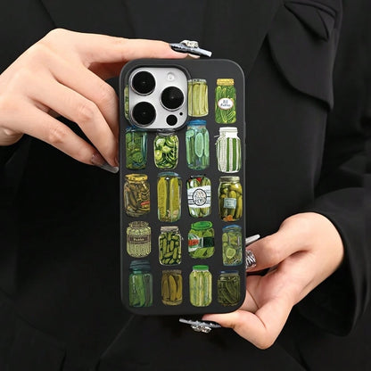 Creative Pickled Cucumber Canned Food Pattern Design, Liquid Black Color, TPU Shockproof Protective Phone Case Compatible With IPhone Models, Suitable As Birthday And Christmas Gift For Couples, Girlf
