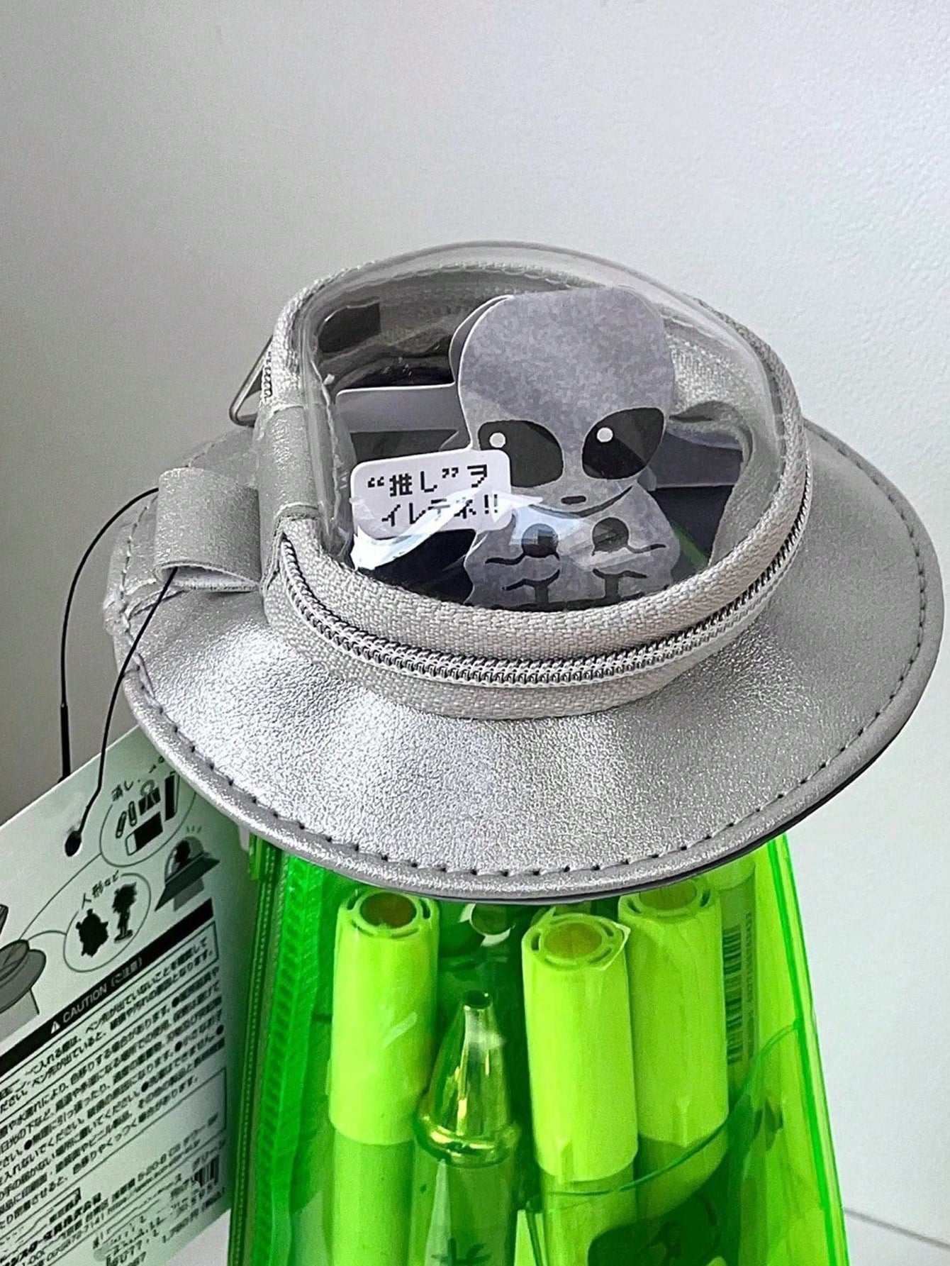Creative UFO Shaped Storage Pen Case With Transparent Green Alien Decor, Multi-Use Desktop Stationery Box & Backpack Accessory, Hooks Not Included