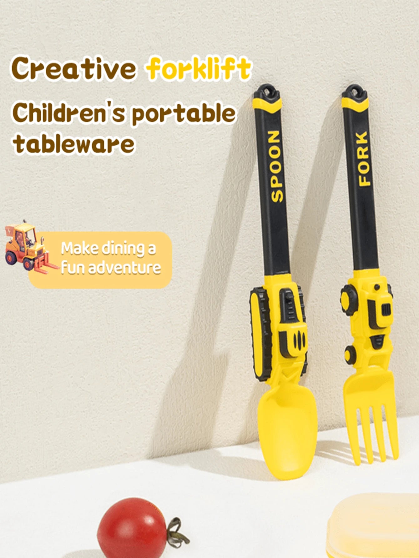 Creative Vehicle-Shaped PP Cutlery Set For Children With Fork, Spoon And Storage Box- Ideal For Meals, Snacks, Spaghetti, Fruits Etc. At Home,School