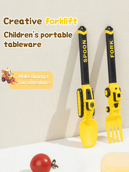 Creative Vehicle-Shaped PP Cutlery Set For Children With Fork, Spoon And Storage Box- Ideal For Meals, Snacks, Spaghetti, Fruits Etc. At Home,School