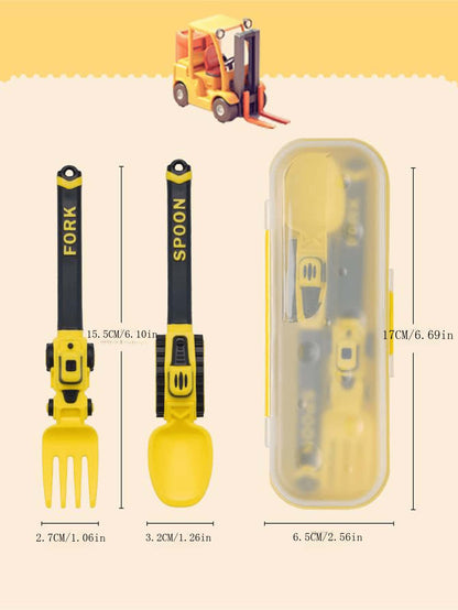 Creative Vehicle-Shaped PP Cutlery Set For Children With Fork, Spoon And Storage Box- Ideal For Meals, Snacks, Spaghetti, Fruits Etc. At Home,School