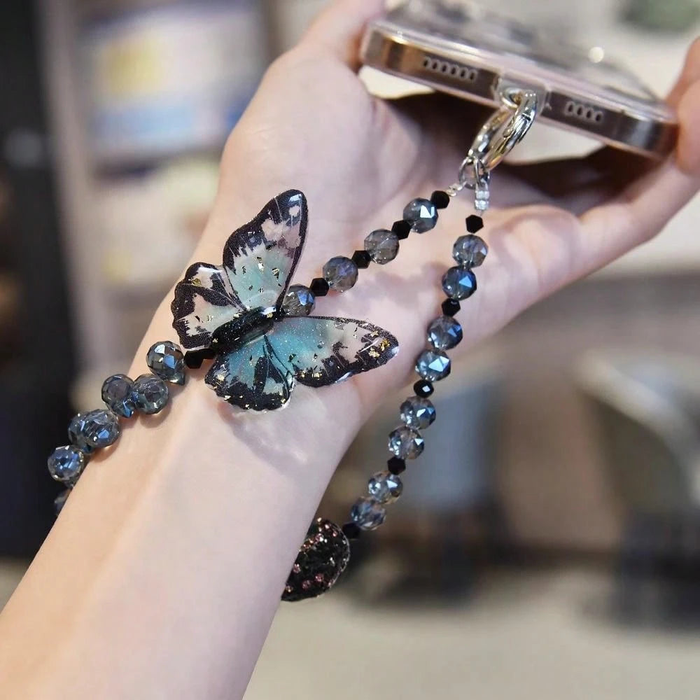 Crystal Butterfly Beaded Phone Charm, [Anti-Drop] Detachable Fashionable Crystal Bracelet Strap, Suitable For Phones, Bags, Keychains, Cameras, Can Be Used As Pendant Decoration