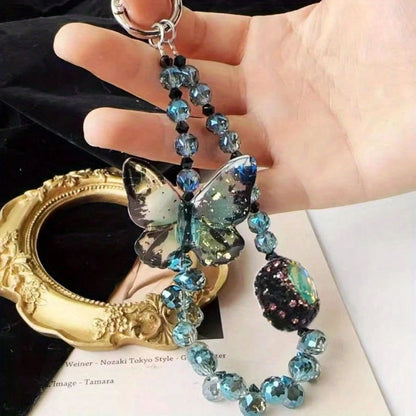 Crystal Butterfly Beaded Phone Charm, [Anti-Drop] Detachable Fashionable Crystal Bracelet Strap, Suitable For Phones, Bags, Keychains, Cameras, Can Be Used As Pendant Decoration