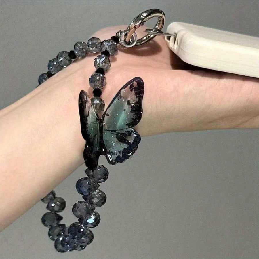 Crystal Butterfly Beaded Phone Charm, [Anti-Drop] Detachable Fashionable Crystal Bracelet Strap, Suitable For Phones, Bags, Keychains, Cameras, Can Be Used As Pendant Decoration