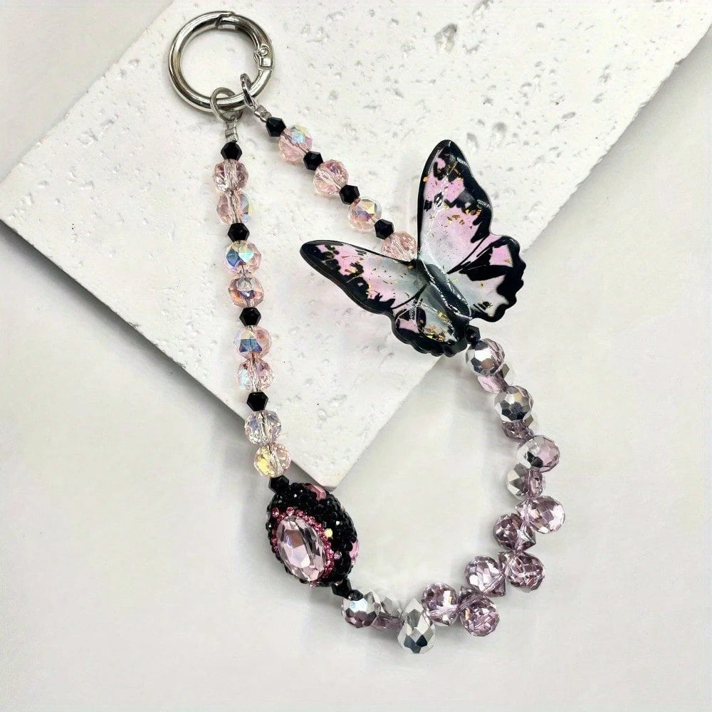 Crystal Butterfly Beaded Phone Charm, [Anti-Drop] Detachable Fashionable Crystal Bracelet Strap, Suitable For Phones, Bags, Keychains, Cameras, Can Be Used As Pendant Decoration
