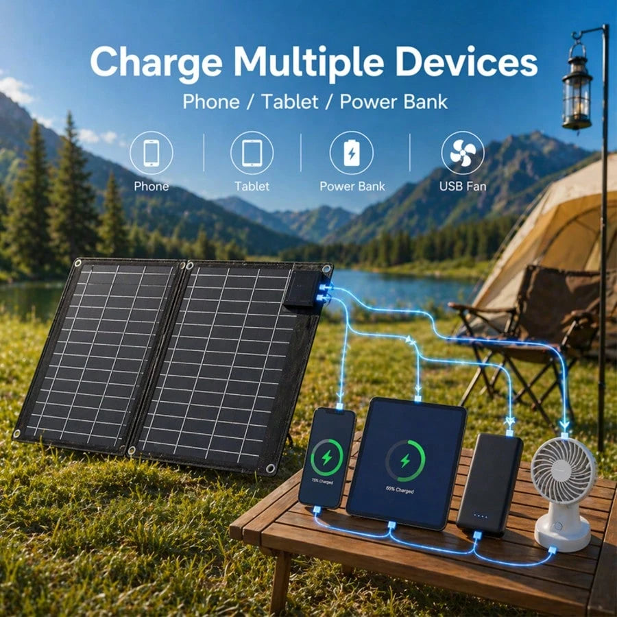 Curear Foldable Solar Charging Panels Suitable For Portable Power Stations, Generators, Laptops, Tablets-Suitable For Various Scenarios Such As Outdoor Camping, RV Travel, And Patio Solar Lighting-A D