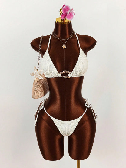 CURVE+ 3pcs Plus Size Women's Sexy Deep V-Neck Bikini Set- Top, Bottom And Cover-Up