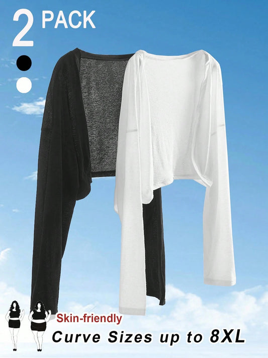 CURVE+ Curves Plus Size/Chool Clothes/Back To School Clothes /Back To SchoolWomen's Black And White Two Pieces Jacket, Plus Size Crop Cardigan Women Cropped Cardigans Crop Top Jacket Long Sleeve