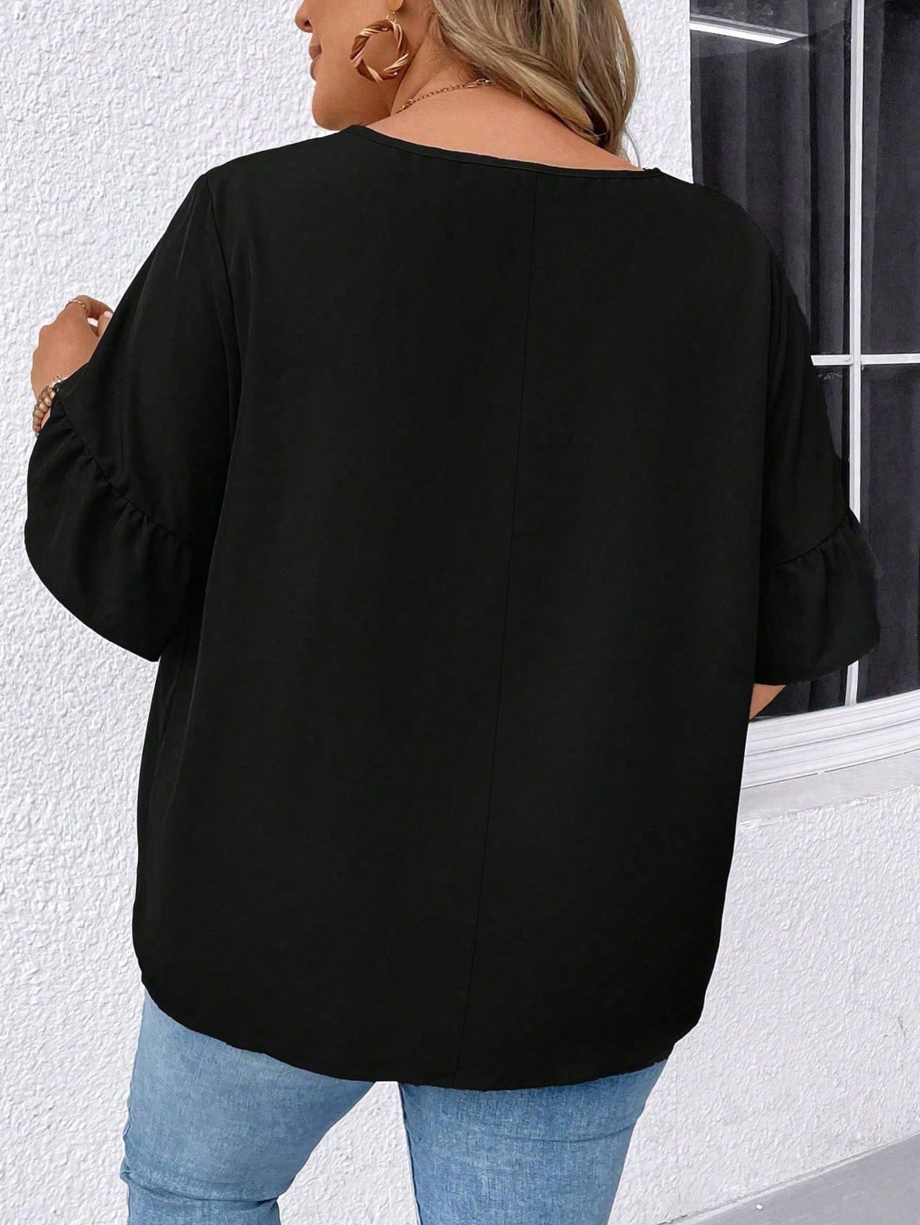 CURVE+ Plus Size Solid Color Notched Collar Casual Summer Shirt