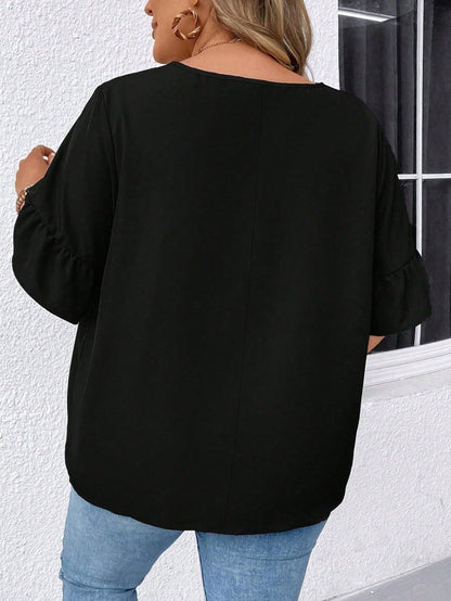 CURVE+ Plus Size Solid Color Notched Collar Casual Summer Shirt
