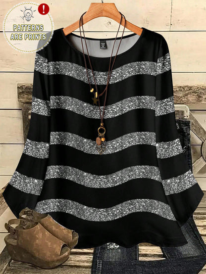 CURVE+ Plus Size Women Casual Sexy 70's Black Round Neck 3/4 Sleeve Shirt Autumn Date Night Party Fall