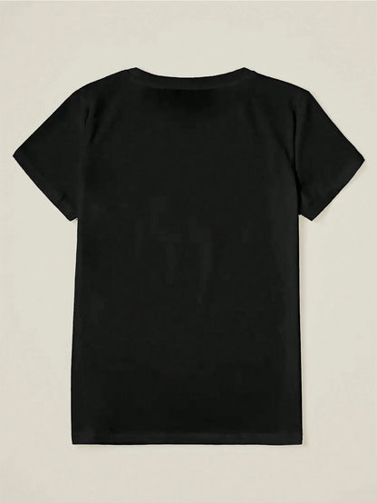 CURVE+ Plus Size Women Casual Star, Moon And Sun Print Loose Fit Mid-Length Short Sleeve Round Neck T-Shirt