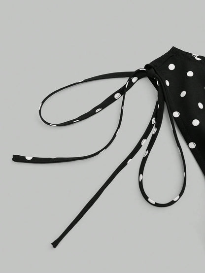 CURVE+ Plus Size Women's 1950s Vintage Black And White Polka Dot Bow Shoulder Tank Top,Summer Elegant Everyday Retro French Slim Fit Vacation Leisure Top
