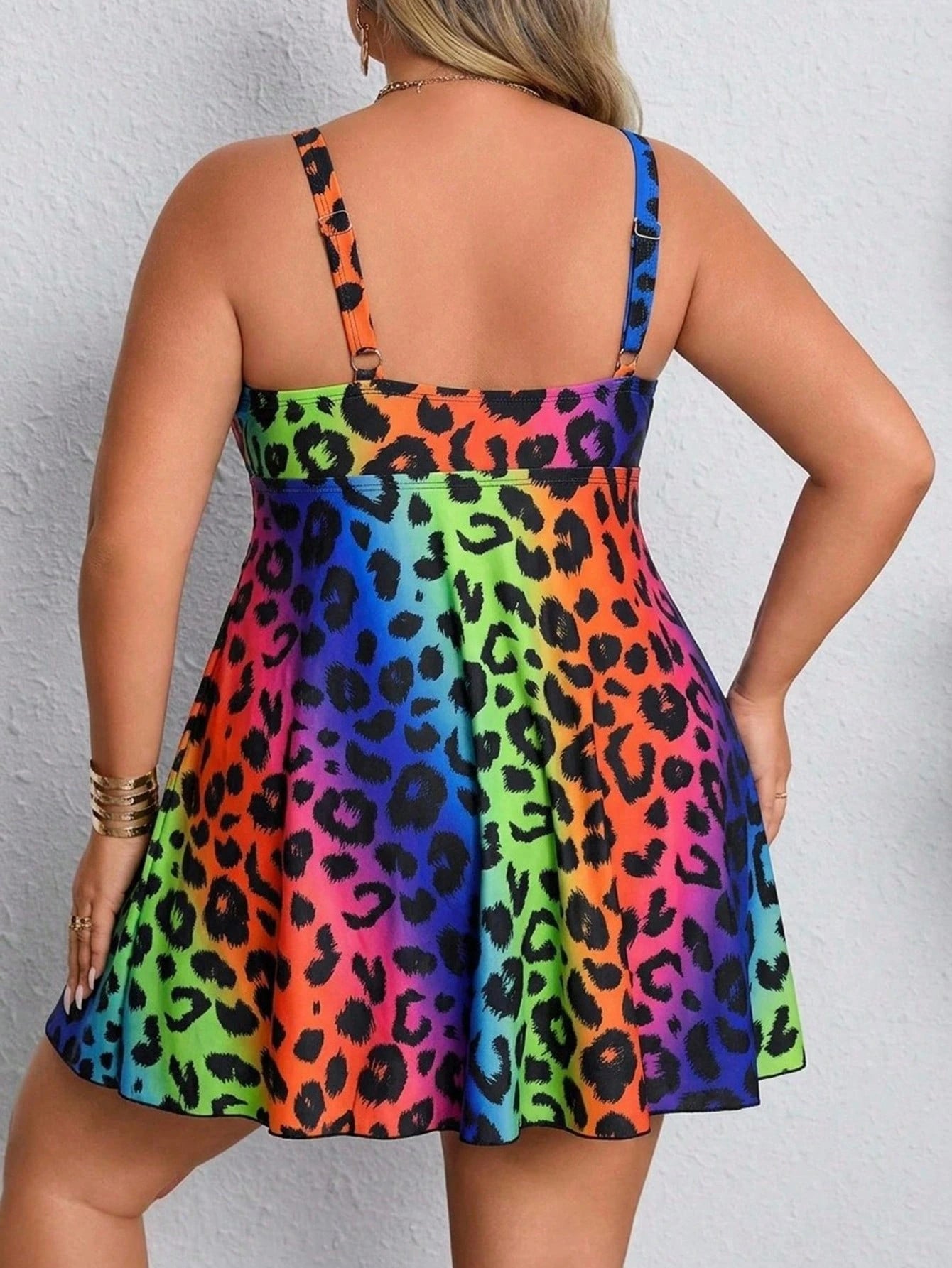 CURVE+ Plus Size Women Summer Sexy Beach Vacation Ombre Leopard Print Swimsuit Dress