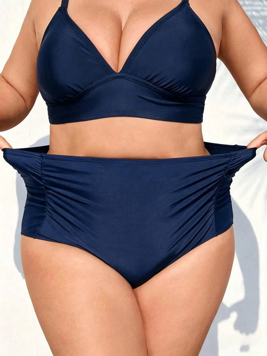 CURVE+ Summer Beach Plus Ruched High Waisted Bikini Bottom, Beach Outfits For Woman, Plus Size For Woman, Bathing Suits, Slimming Swimwear