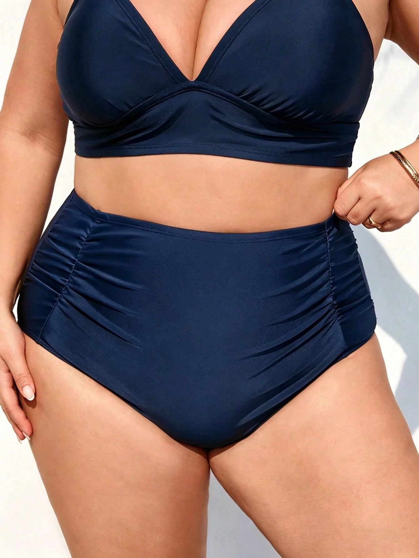 CURVE+ Summer Beach Plus Ruched High Waisted Bikini Bottom, Beach Outfits For Woman, Plus Size For Woman, Bathing Suits, Slimming Swimwear