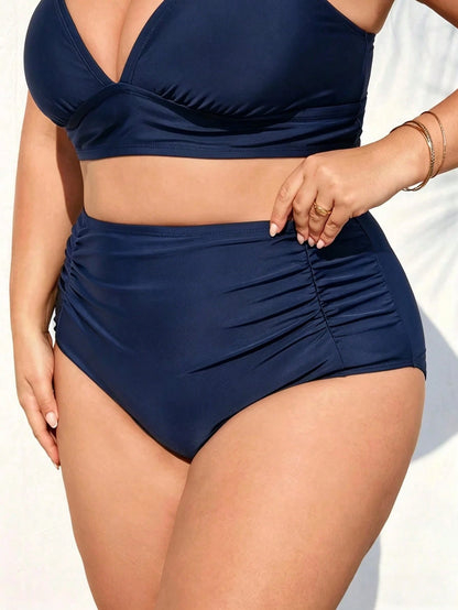CURVE+ Summer Beach Plus Ruched High Waisted Bikini Bottom, Beach Outfits For Woman, Plus Size For Woman, Bathing Suits, Slimming Swimwear