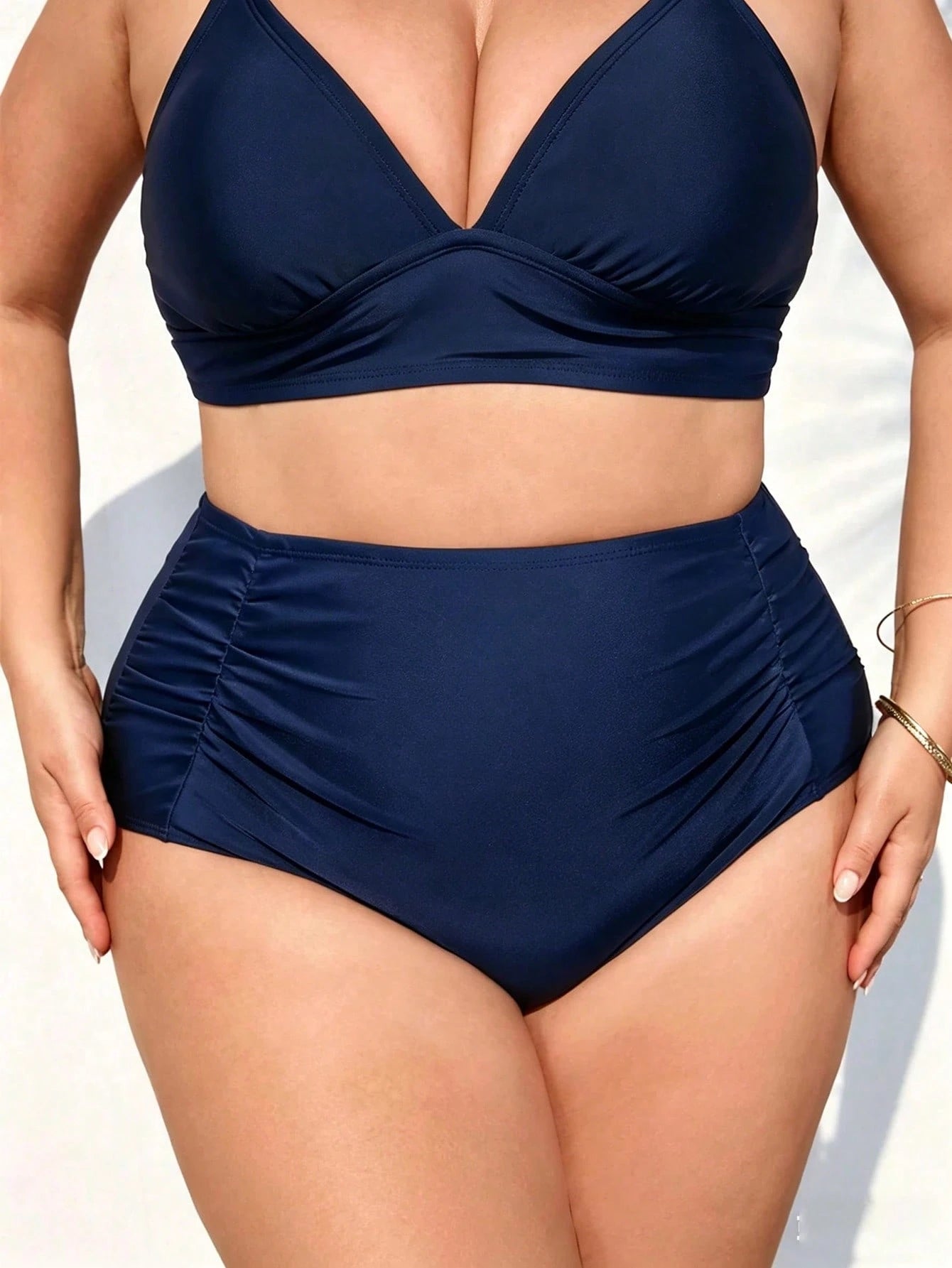CURVE+ Summer Beach Plus Ruched High Waisted Bikini Bottom, Beach Outfits For Woman, Plus Size For Woman, Bathing Suits, Slimming Swimwear