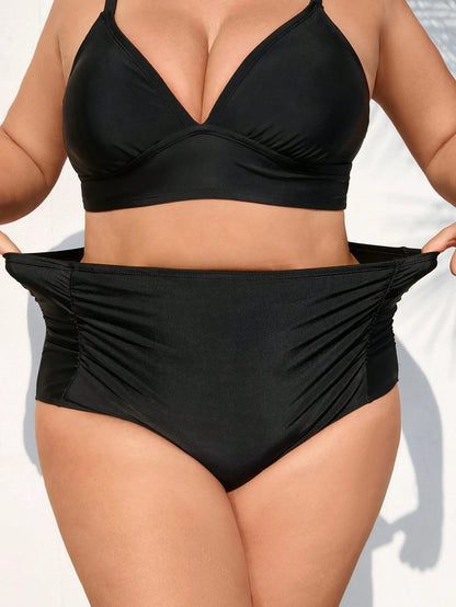 CURVE+ Summer Beach Plus Ruched High Waisted Bikini Bottom, Beach Outfits For Woman, Plus Size For Woman, Bathing Suits, Slimming Swimwear