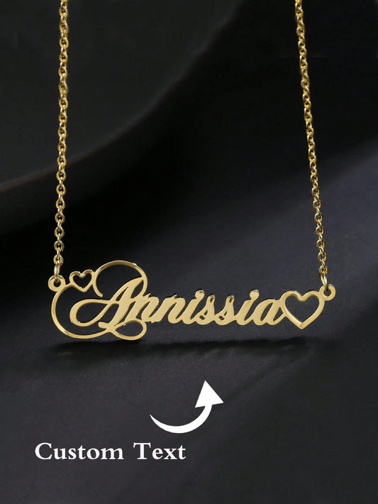 Custom Name Hollow Heart Necklace Stainless Steel Chain Personalized Jewelry Men's Handmade Nameplate Pendant Necklace Women's Best Friend Gift