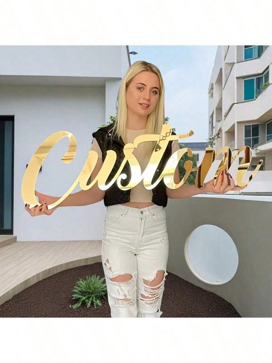 Customized Acrylic Mirror Stickers, Gold/Silver/Black Letter Wall Decals, Suitable For Bedroom, Living Room, Party Backdrop Decor, Unique Name Wall Art, Mother's Day, Home