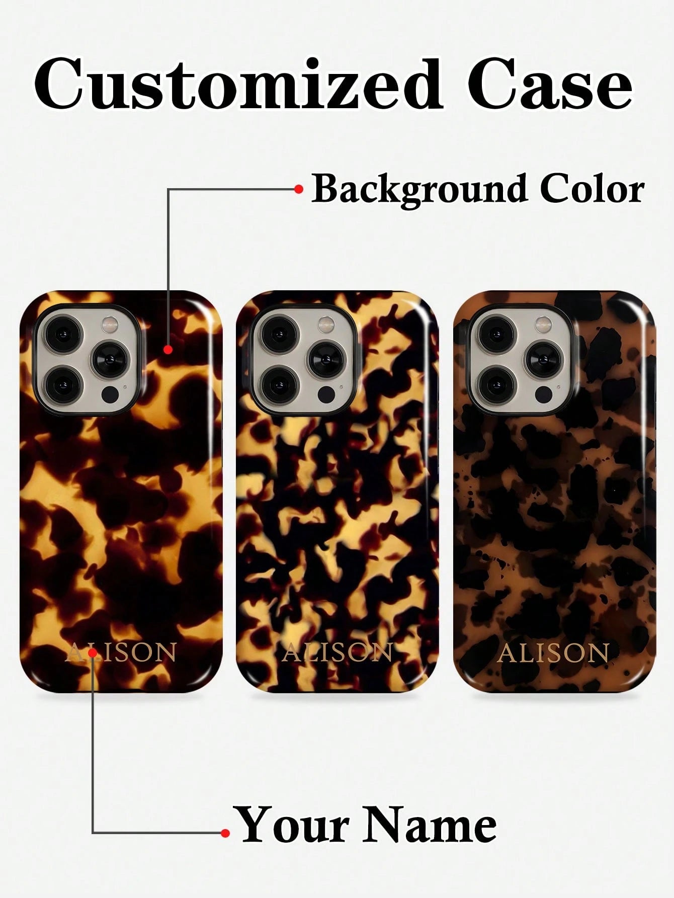 Customized Leopard Print Letter Slogan 2-In-1 Glossy Filmstrip Hard Phone Case, Personalized Protective Shockproof Cover Compatible With 11/12/13/14/15/16 17 Pro Max, Animal Print Pattern Slim Fit Dur