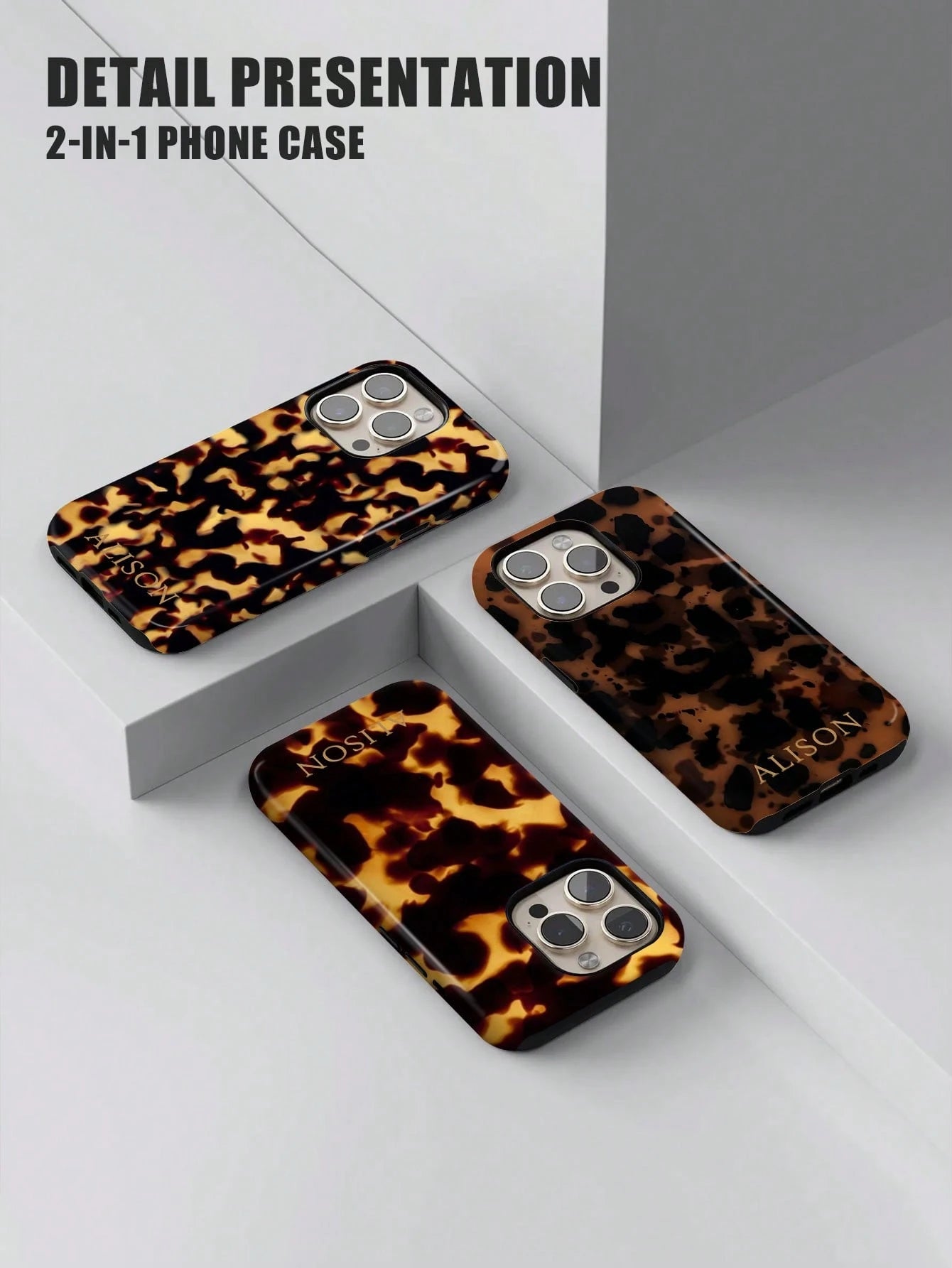 Customized Leopard Print Letter Slogan 2-In-1 Glossy Filmstrip Hard Phone Case, Personalized Protective Shockproof Cover Compatible With 11/12/13/14/15/16 17 Pro Max, Animal Print Pattern Slim Fit Dur