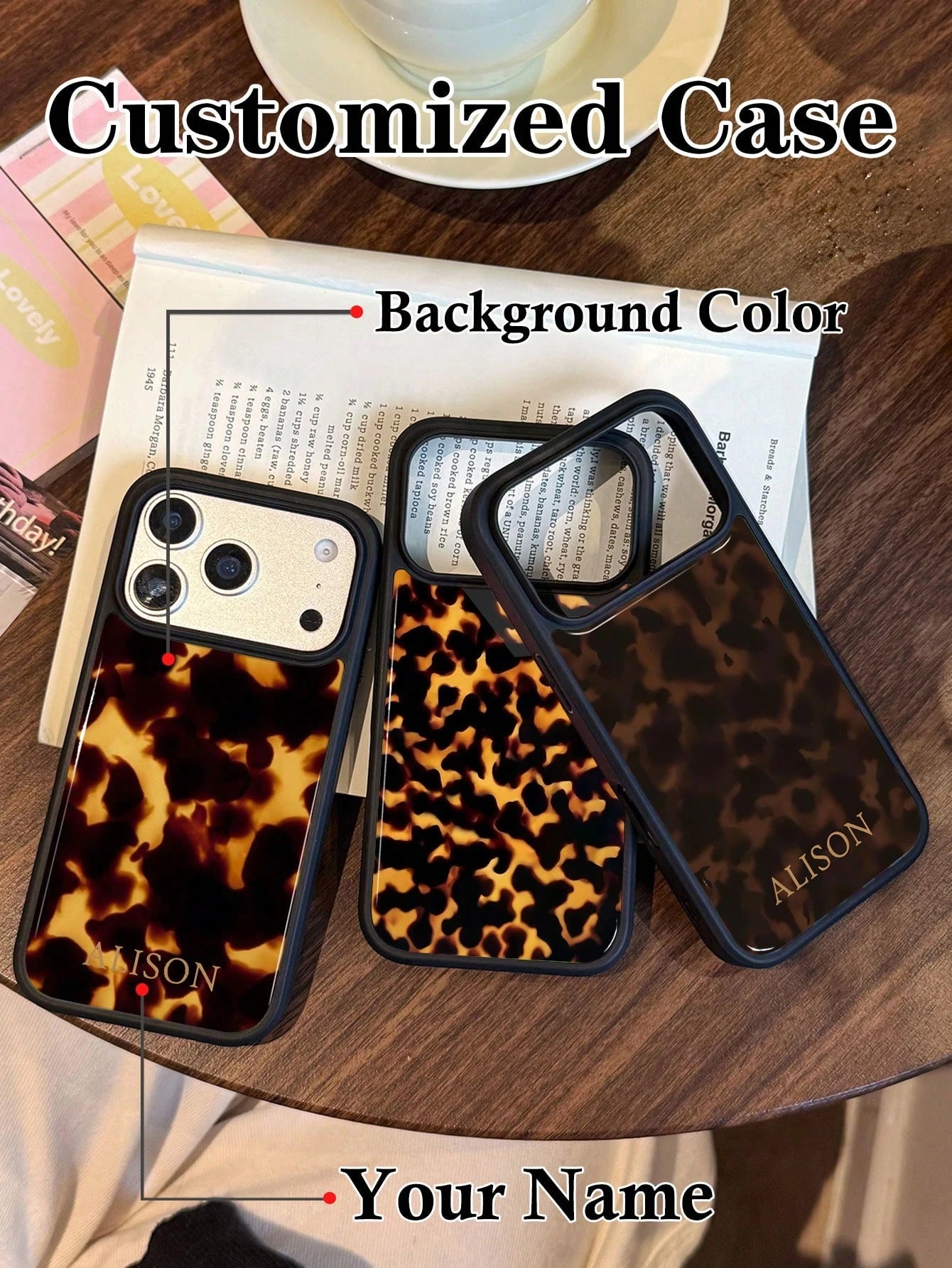 Customized Leopard Print Letter Slogan 2-In-1 Glossy Filmstrip Hard Phone Case, Personalized Protective Shockproof Cover Compatible With 11/12/13/14/15/16 17 Pro Max, Animal Print Pattern Slim Fit Dur