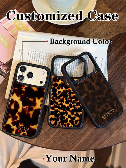Customized Leopard Print Letter Slogan 2-In-1 Glossy Filmstrip Hard Phone Case, Personalized Protective Shockproof Cover Compatible With 11/12/13/14/15/16 17 Pro Max, Animal Print Pattern Slim Fit Dur