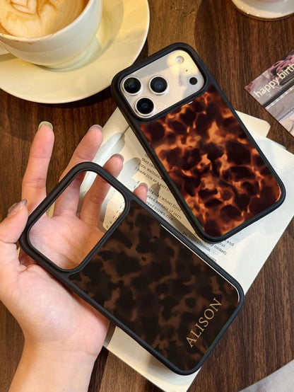 Customized Leopard Print Letter Slogan 2-In-1 Glossy Filmstrip Hard Phone Case, Personalized Protective Shockproof Cover Compatible With 11/12/13/14/15/16 17 Pro Max, Animal Print Pattern Slim Fit Dur