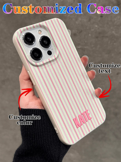 Customized Minimalist Patchwork Striped Letter Name Cream Hard Phone Case Cover, Personalized Protective Shell Suitable For Phone 11/12/13/14/15/16/17 Pro Max, Color Clash Design, Durable Shockproof B
