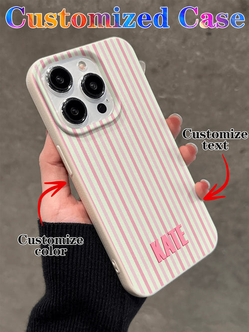 Customized Minimalist Patchwork Striped Letter Name Cream Hard Phone Case Cover, Personalized Protective Shell Suitable For Phone 11/12/13/14/15/16/17 Pro Max, Color Clash Design, Durable Shockproof B