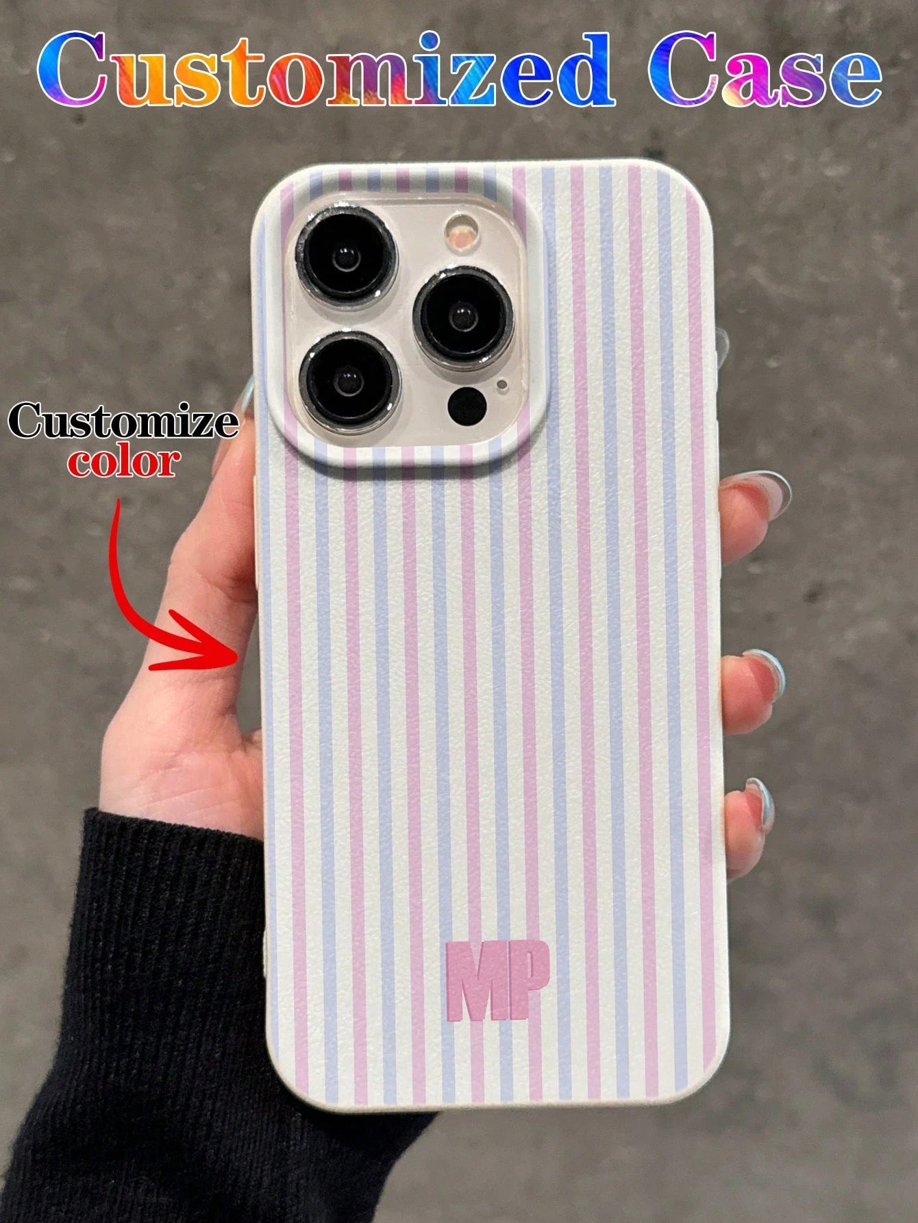 Customized Minimalist Patchwork Striped Letter Name Cream Hard Phone Case Cover, Personalized Protective Shell Suitable For Phone 11/12/13/14/15/16/17 Pro Max, Color Clash Design, Durable Shockproof B