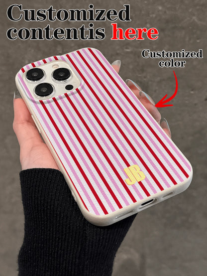 Customized Minimalist Patchwork Striped Letter Name Cream Hard Phone Case Cover, Personalized Protective Shell Suitable For Phone 11/12/13/14/15/16/17 Pro Max, Color Clash Design, Durable Shockproof B