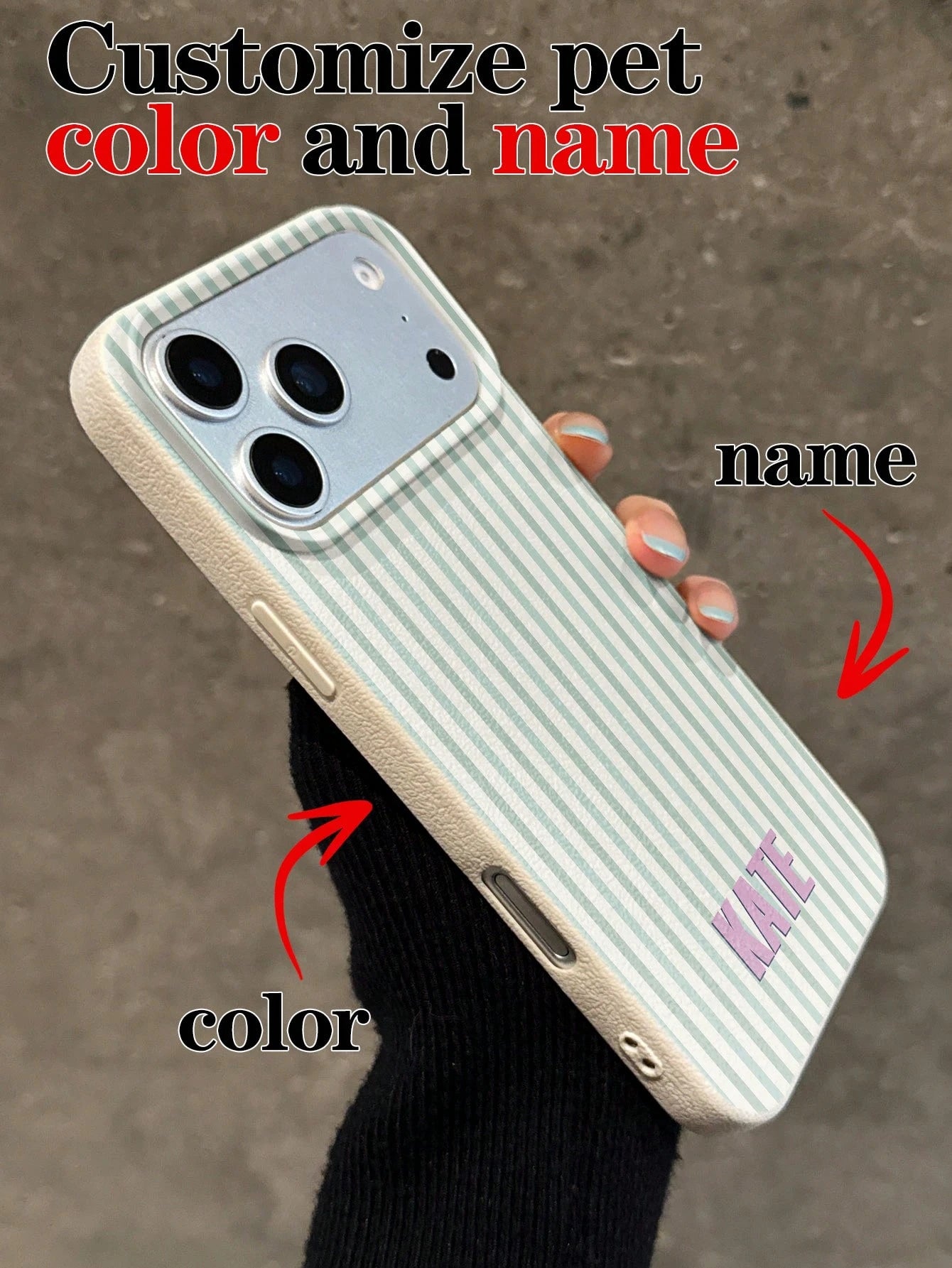 Customized Minimalist Patchwork Striped Letter Name Cream Hard Phone Case Cover, Personalized Protective Shell Suitable For Phone 11/12/13/14/15/16/17 Pro Max, Color Clash Design, Durable Shockproof B