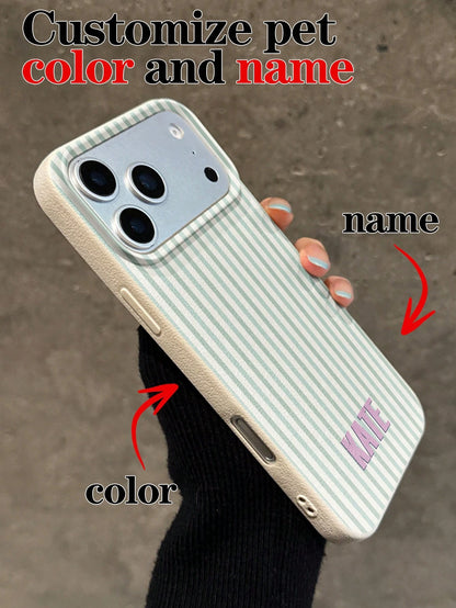 Customized Minimalist Patchwork Striped Letter Name Cream Hard Phone Case Cover, Personalized Protective Shell Suitable For Phone 11/12/13/14/15/16/17 Pro Max, Color Clash Design, Durable Shockproof B