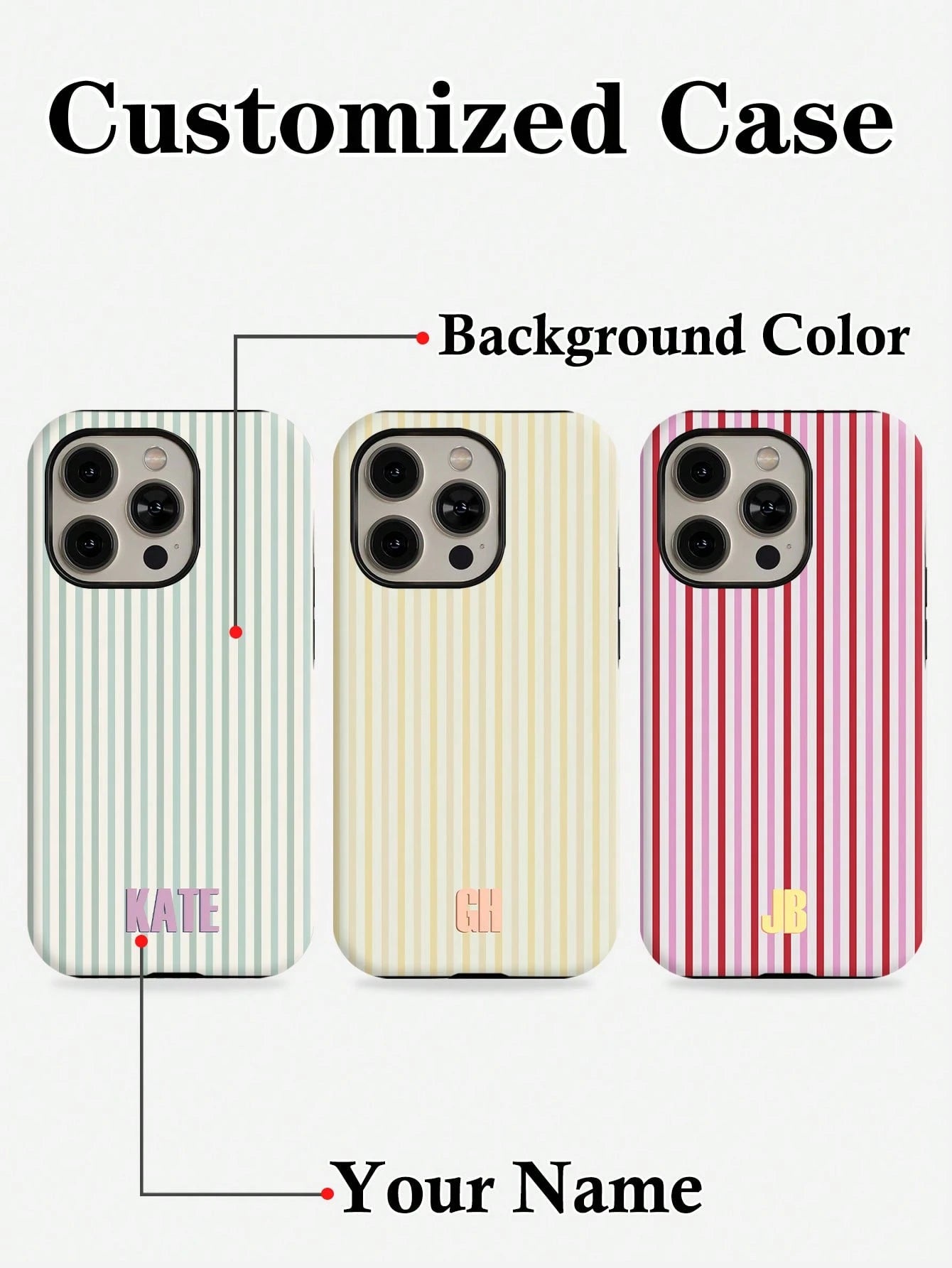 Customized Minimalist Patchwork Striped Letter Name Cream Hard Phone Case Cover, Personalized Protective Shell Suitable For Phone 11/12/13/14/15/16/17 Pro Max, Color Clash Design, Durable Shockproof B