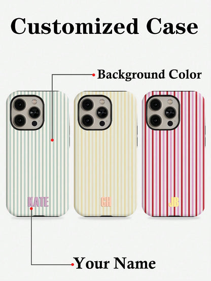Customized Minimalist Patchwork Striped Letter Name Cream Hard Phone Case Cover, Personalized Protective Shell Suitable For Phone 11/12/13/14/15/16/17 Pro Max, Color Clash Design, Durable Shockproof B